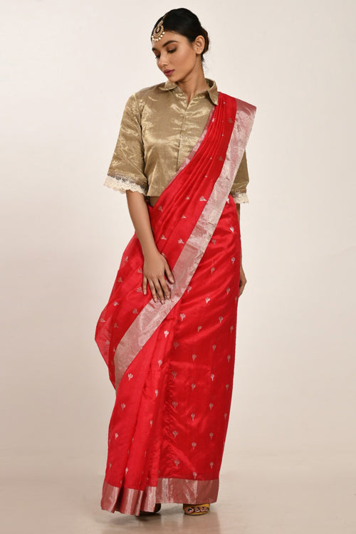 Red silk sari