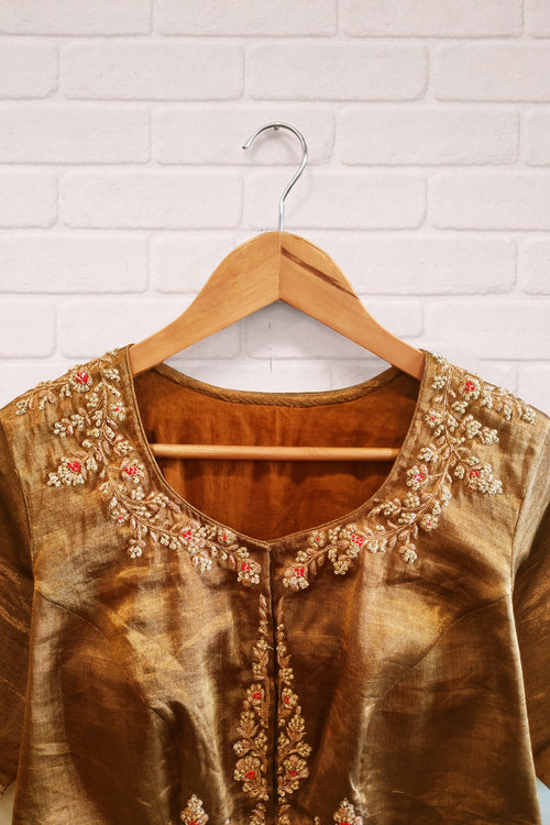 Antique handwoven Tissue Blouse with hand Embroidery