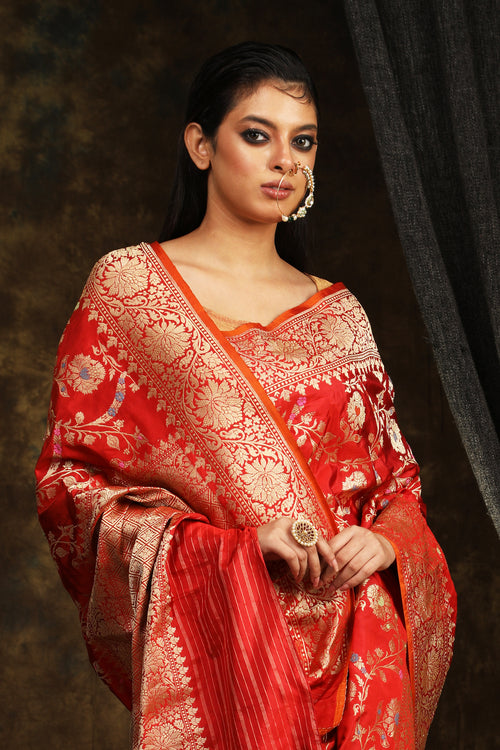 Red Banarasi silk sari