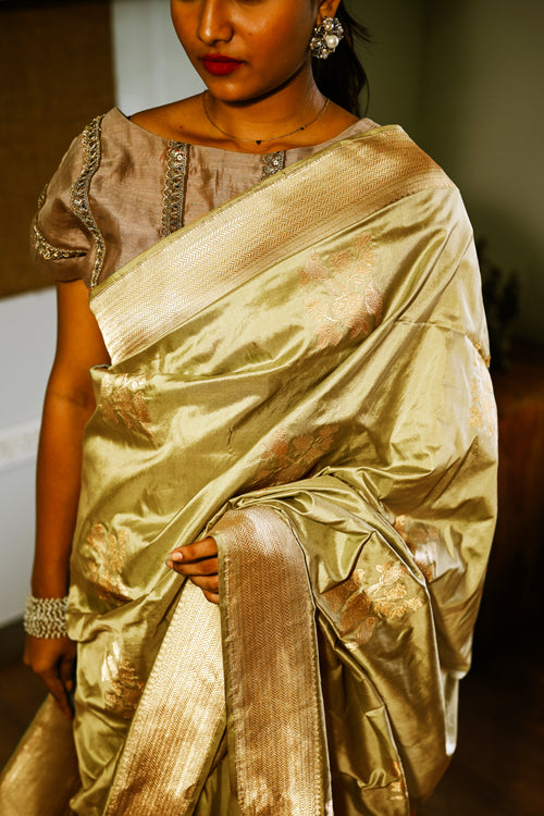 Pista green banarasi silk sari
