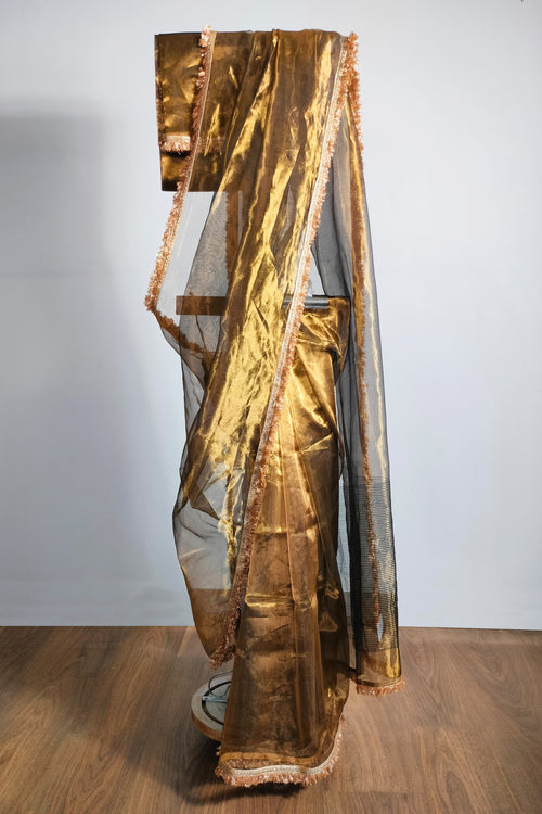 Gold tissue saree with  Phuljhari lace