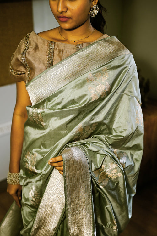 Powder blue banarasi silk  sari