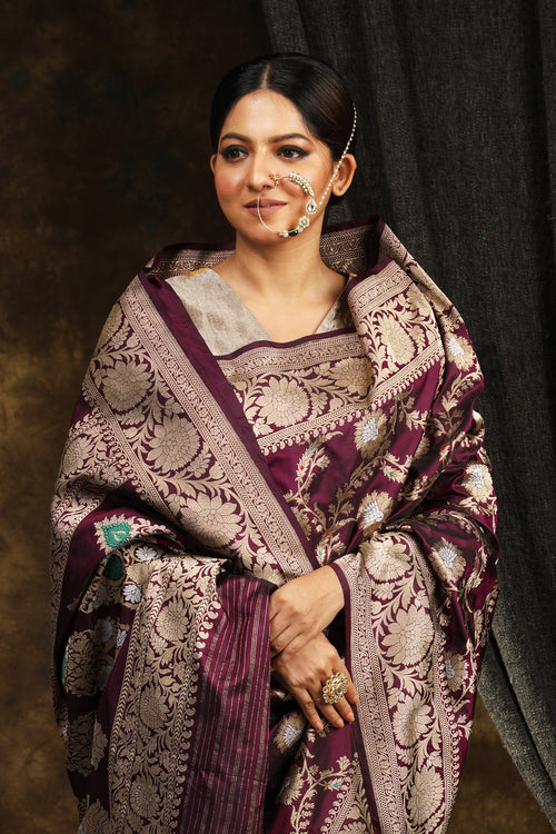 Wine Banarasi Sari