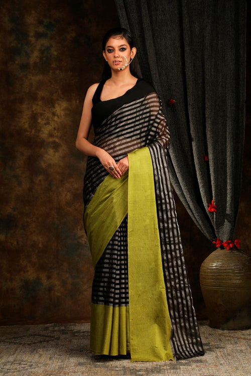 silver stripes handloom tissue silk saree for party wear 