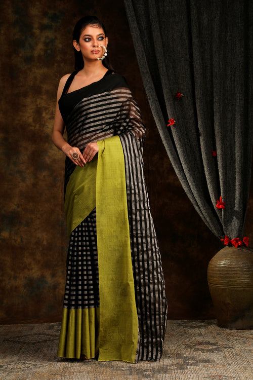 silver stripes tissue silk sari style for party 