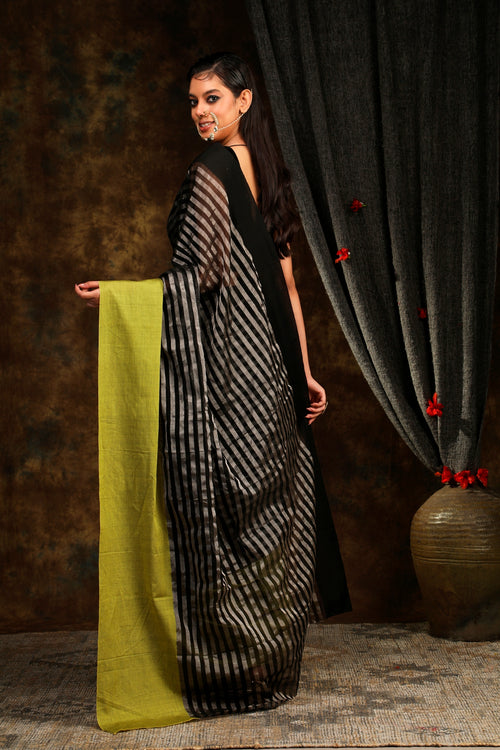 silver stripes tissue silk handloom sari 