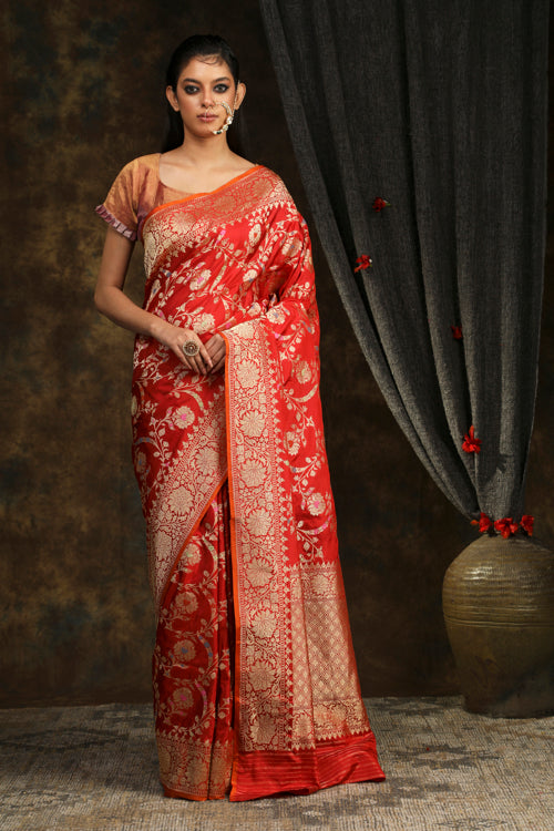 Red Banarasi silk sari