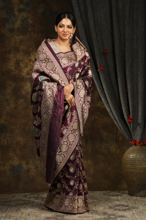 Wine Banarasi Sari