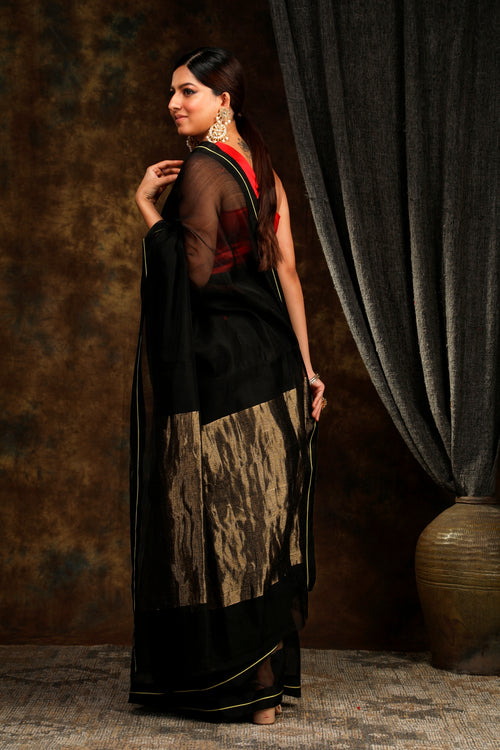 Nisha black cotton silk handloom sari