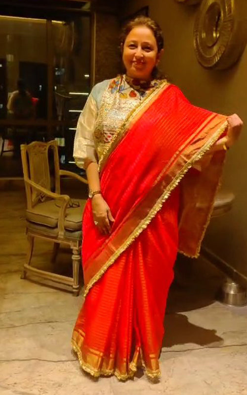 Red Fuljhari sari