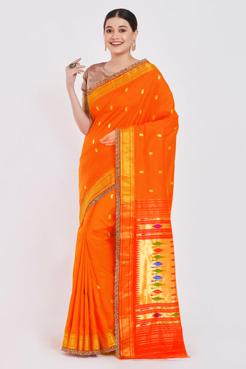 Orange silk paithani saree