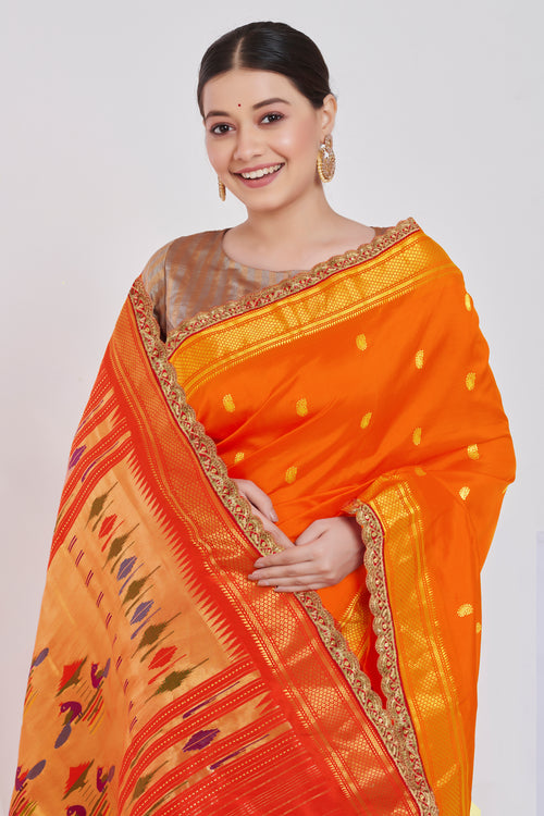 Orange silk paithani saree