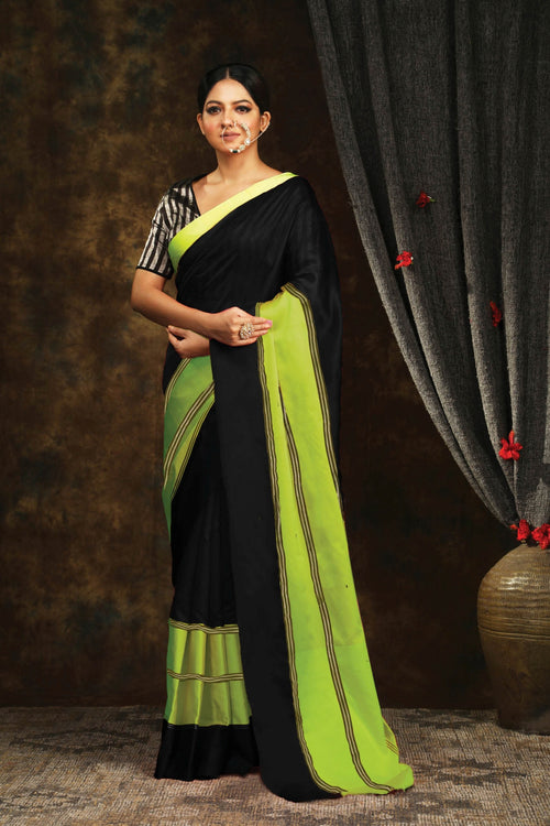 Black and green silk mushru saree