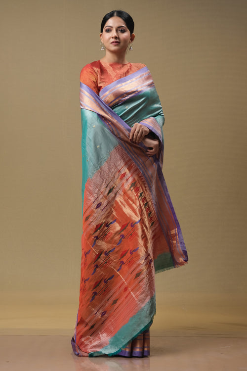 Aqua silk handwoven paithani saree