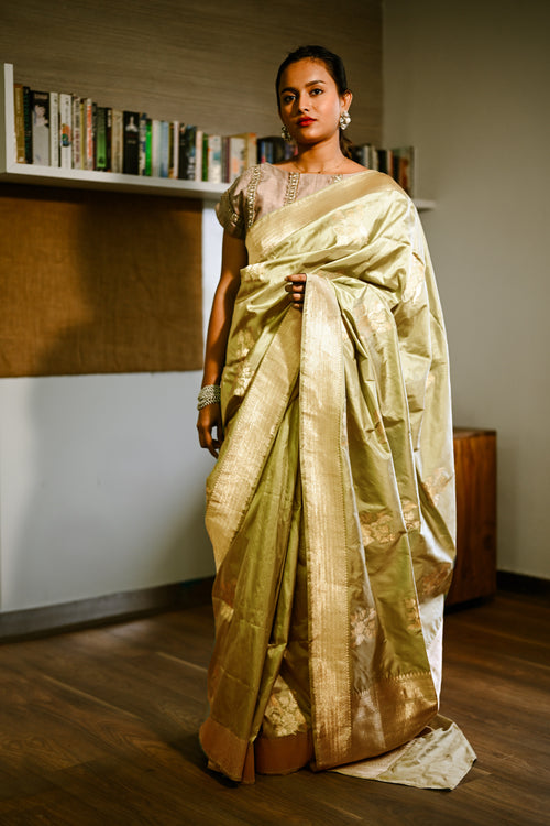 Pista green banarasi silk sari