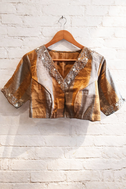 Gold and Silver Tissue Blouse with hand embroidery