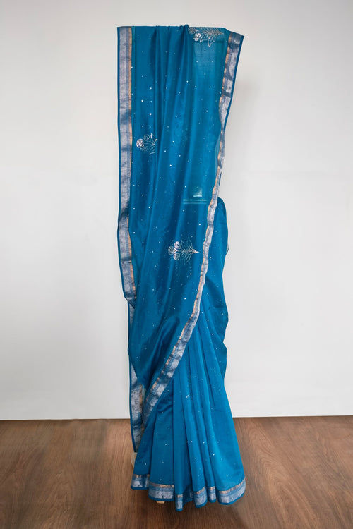 Mukaish work Blue sari