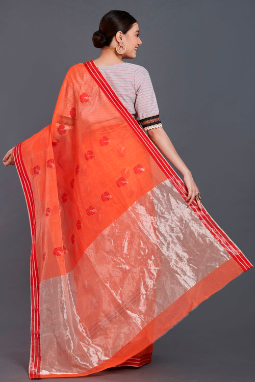 Experience the elegance of JAVAKUSUM with this stunning cotton silk sari featuring a beautiful java kusum flower design.