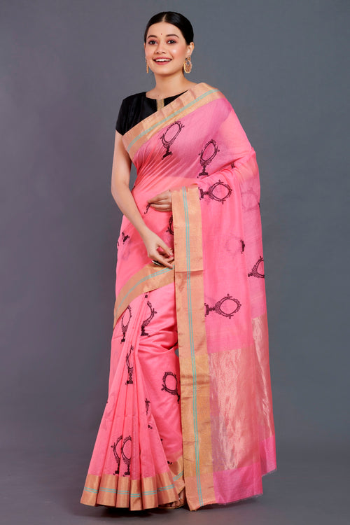 Mirror buta handloom cotton silk sari 