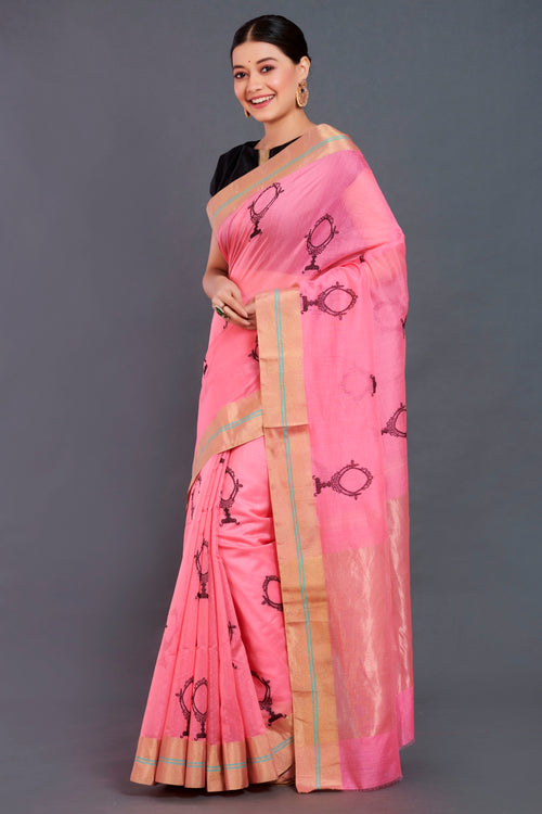 Mirror buta handloom cotton silk sari 