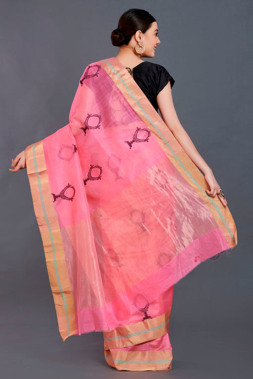 Mirror buta handloom cotton silk sari 