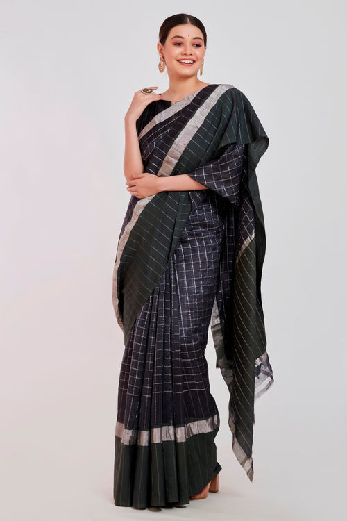 Checkered handloom cotton sari 