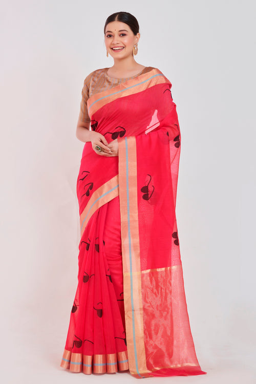 Red sari with chashma motif (cotton/silk)