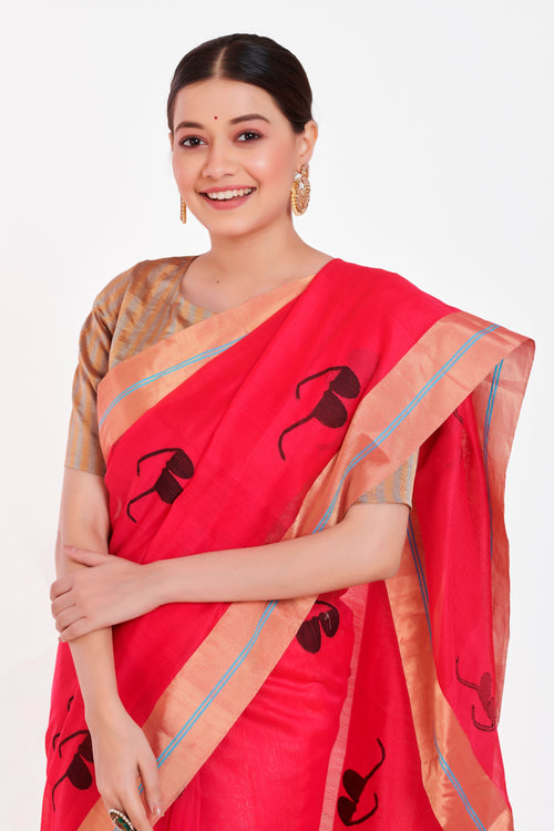 Red sari with chashma motif (cotton/silk)