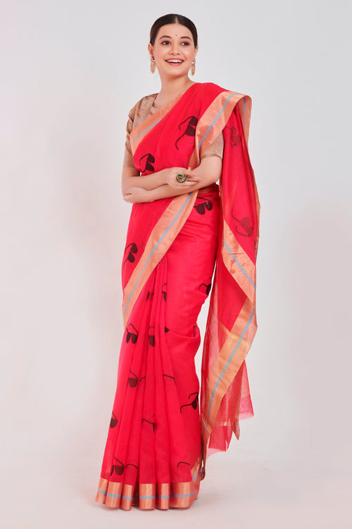 Red sari with chashma motif (cotton/silk)