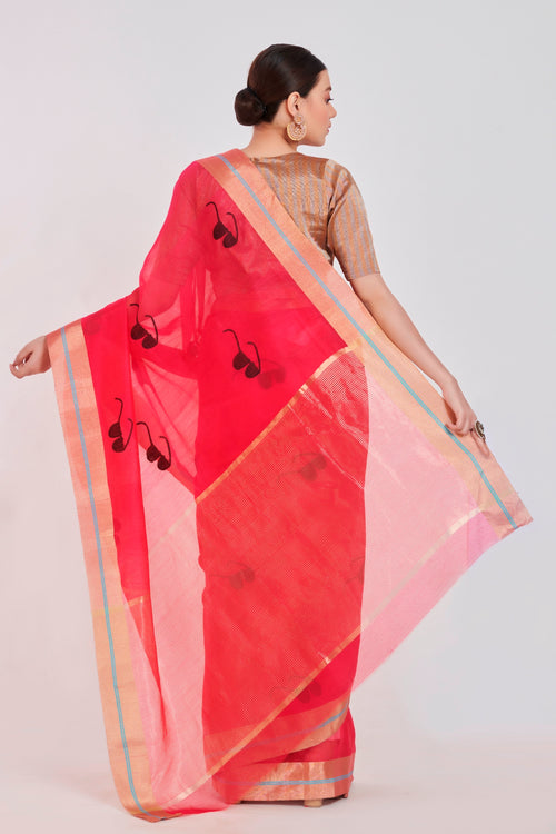 Red sari with chashma motif (cotton/silk)