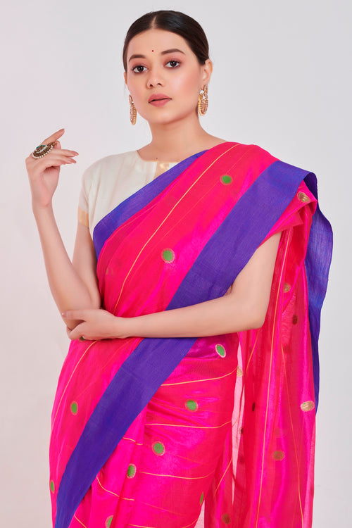 Fuschia Polka Silk saree
