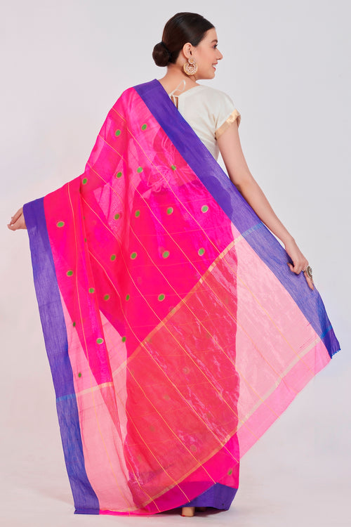 Fuschia Polka Silk saree