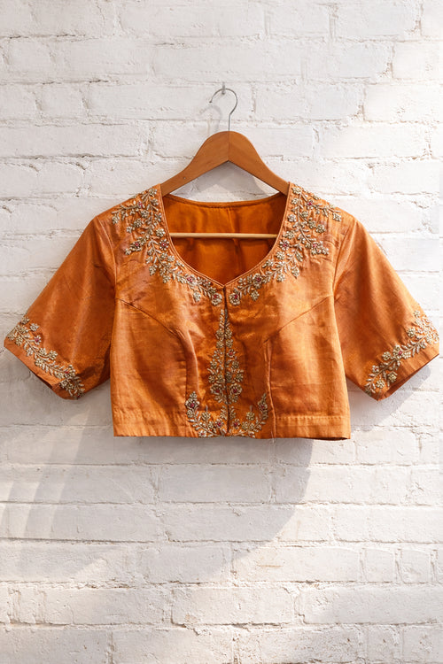 Orange Tissue Blouse with hand embroidery