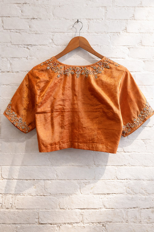 Orange Tissue Blouse with hand embroidery