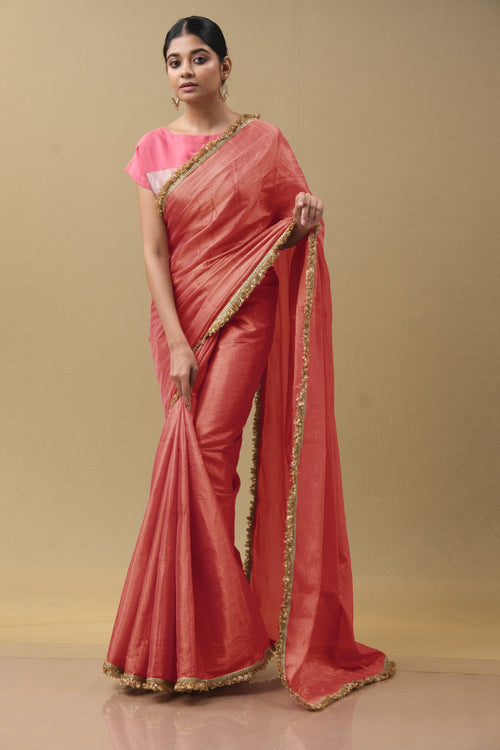 Orange Tissue Silk Sari With Fuljhuri Border