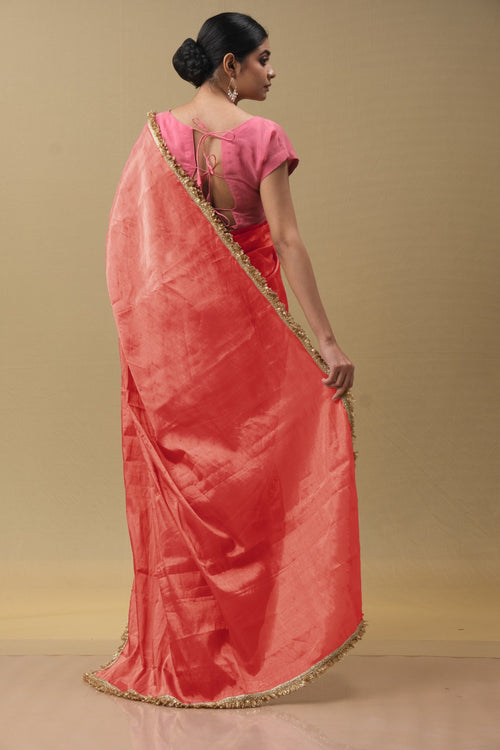 Orange Tissue Silk Sari With Fuljhuri Border