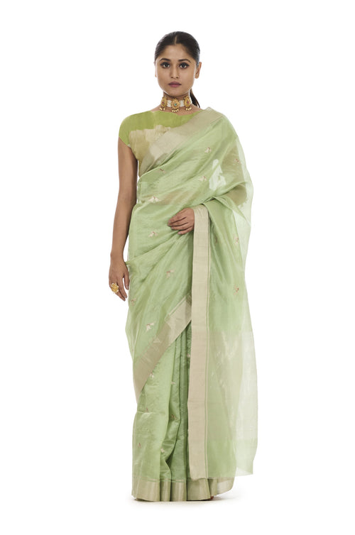 Sea green lovebirds silk saree