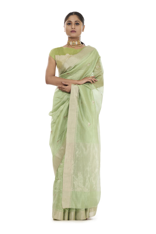 Sea green lovebirds silk saree