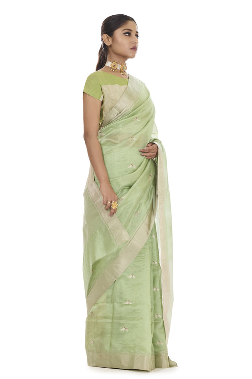 Sea green lovebirds silk saree