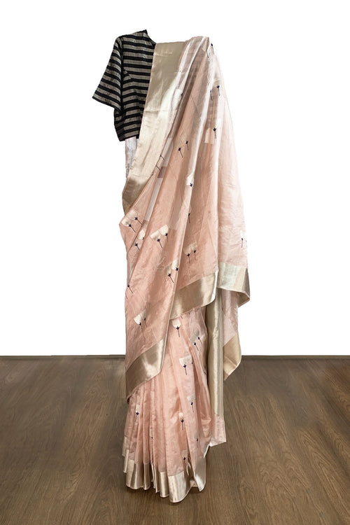 Peach silk tissue saree
