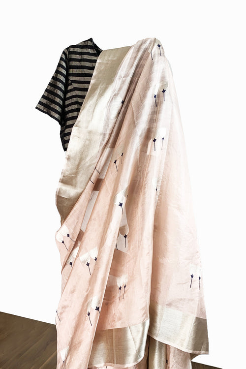 Peach silk tissue saree