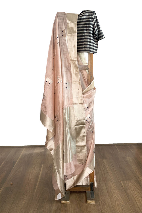 Peach silk tissue saree