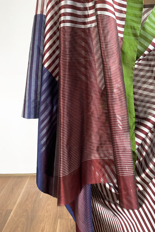 Elegant silk stripes saree in  wine and blue colour