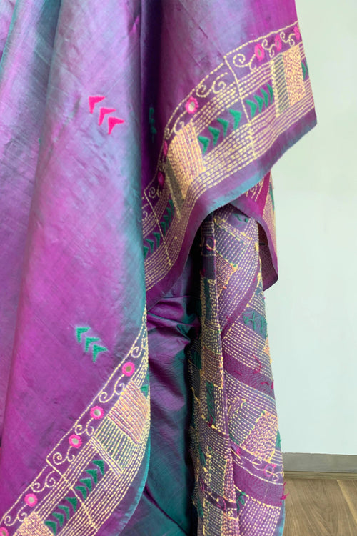 Kantha stitch tussar sari (silk)