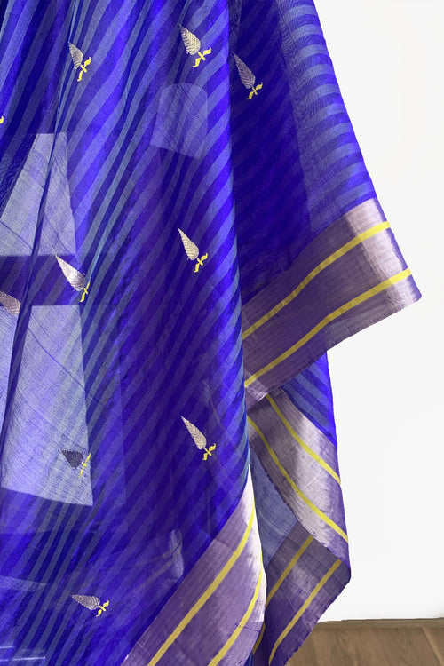 Blue striped sari with tilak motif (silk)