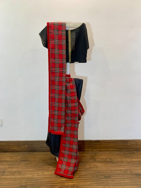 red checkered half stitched sari