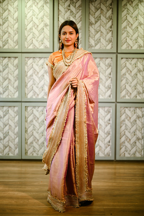 Purple tissue silk handwoven sari with phuljhari