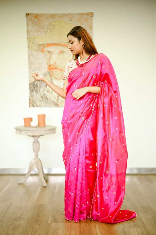 Fuschia silk  meadow sari