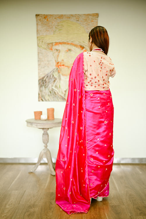 Fuschia silk  meadow sari