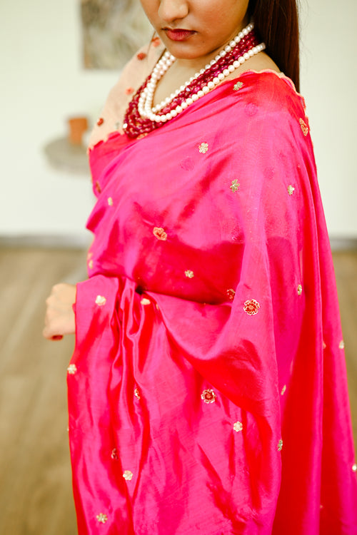 Fuschia silk  meadow sari